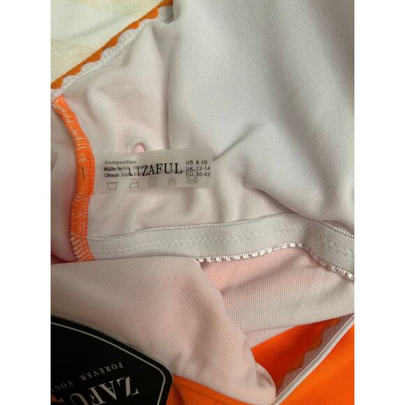 NWT Zaful Tangerine and White Scalloped Trim 1-Piece Swimwear Large (8-10) - Picture 6 of 11